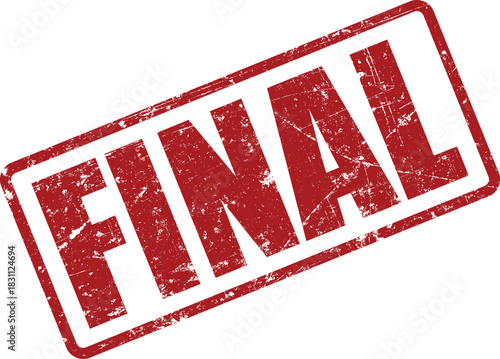 A red final stamp with grunge texture effect on a white transparent background