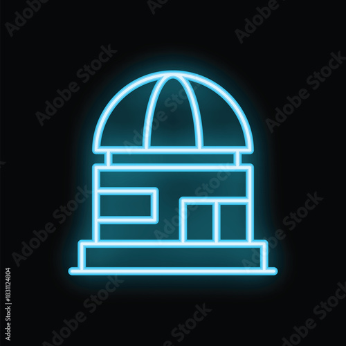 Blue neon sign representing an observatory, perfect for projects related to astronomy and stargazing