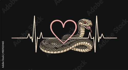 Rattlesnake Heartbeat Symbol Love Reptile Graphic.