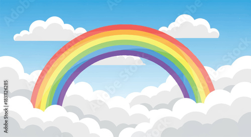 Vibrant Rainbow Arching Across a Clear Blue Sky.