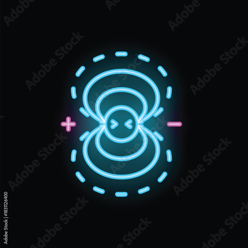 Bright blue and pink neon sign of a magnetic field, illuminating the concept of attraction and repulsion