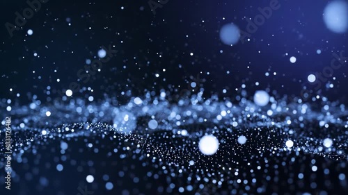 Blue Glowing Particles and Bokeh Light Background
