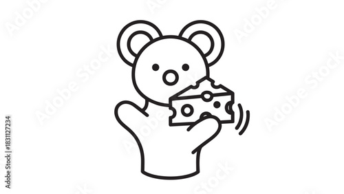 Cute cartoon mouse holding a slice of cheese in its paw illustration.