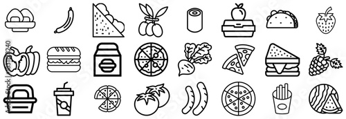 A Collection of Diverse Food and Drink Icons in Outline Style