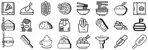 Diverse Collection of Fast Food and Snack Icons