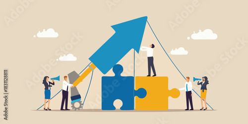 Teamwork and collaboration building a successful business growth rocket