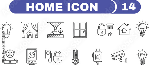 Set of home security and automation icons in doodle style