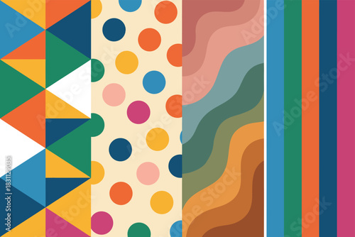Vibrant Retro Inspired Geometric and Organic Pattern Background Design
