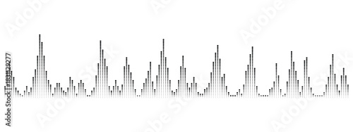Black podcast sound wave patterns with varying amplitude bars for audio visualization and media interfaces, sound wave frequency or voice microphone signals. Music, podcast