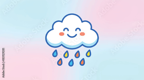 Cute happy cloud raining with a cheerful face.