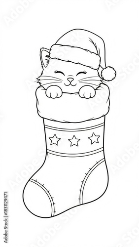 cat in a christmas stocking sketch 