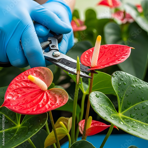 Red anthurium in a vase