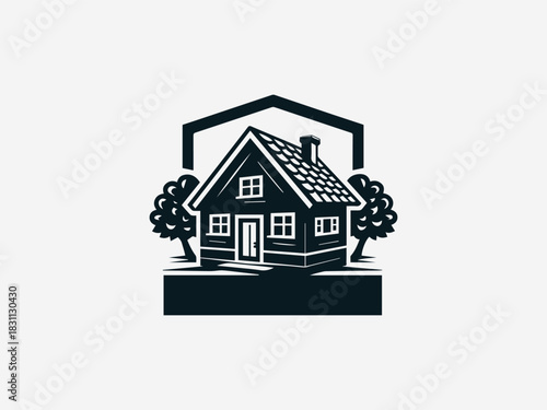 Strong reinforced house roof symbol illustrated in bold clean black vector logo design for protection concept