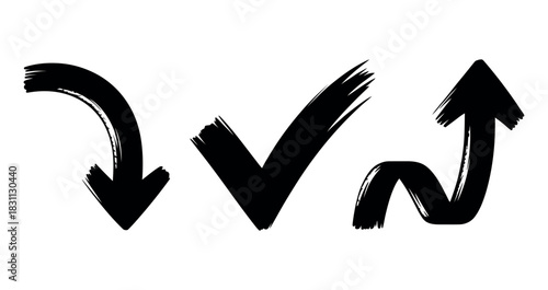 Three black hand-drawn arrows and a checkmark indicating direction and confirmation on a white background.