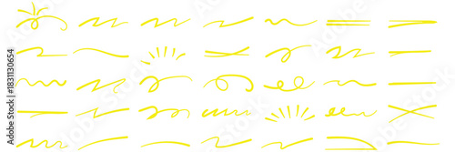 Vector swoosh brush underline set for accent, marker emphasis squiggle element. Vector stock illustration. Red underline doodle pencil hand drawn elements set. Grunge line ellipses, Line pen brush eps