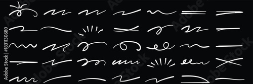 Vector swoosh brush underline set for accent, marker emphasis squiggle element. Vector stock illustration. Red underline doodle pencil hand drawn elements set. Grunge line ellipses, Line pen brush eps