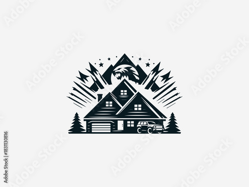Strong reinforced house roof symbol illustrated in bold clean black vector logo design for protection concept