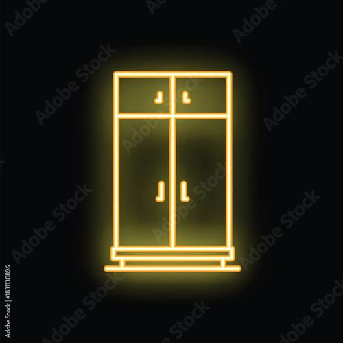 Glowing neon line wardrobe icon isolated on black background. Vector illustration
