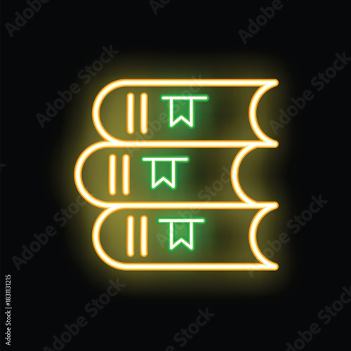 Bright neon sign is depicting three books with bookmarks, perfect for any book lover