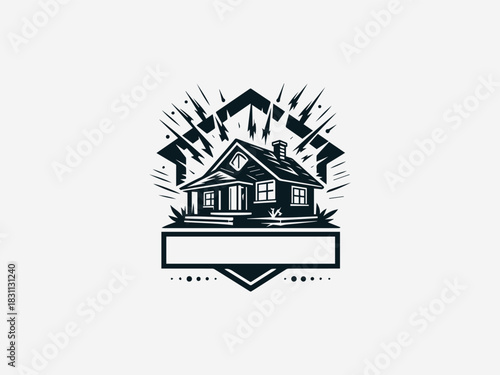 Strong reinforced house roof symbol illustrated in bold clean black vector logo design for protection concept