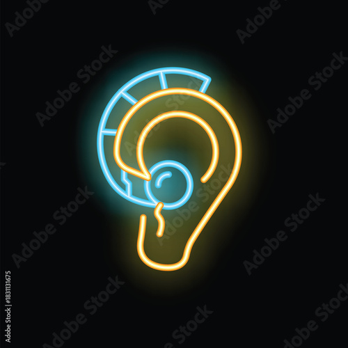 Neon sign illustrating ear anatomy with sound waves, representing hearing loss and deafness