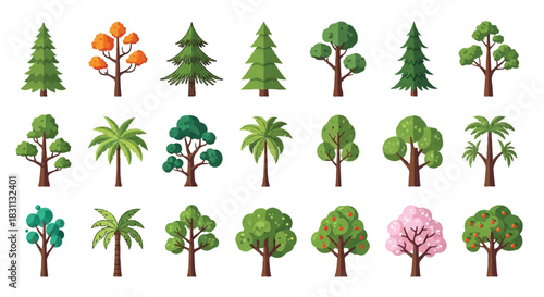Diverse Collection of Cartoon Tree Illustrations for Design Projects.