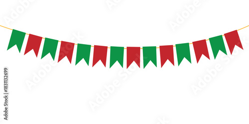 Hanging Christmas flags garlands.