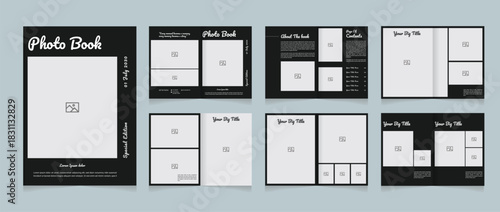 Modern Photo Book Template | Minimal Black & White Photo Album Layout | Printable Memory Book Design