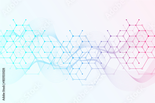 Molecular structure and genetic engineering, atom, neural network, neurons, DNA molecule. Scientific research concept for healthcare, medical, technology, chemistry, science template presentation