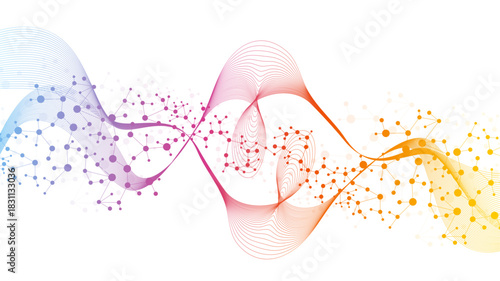 Structure molecule and communication. Dna, atom, neurons. Scientific concept for your design. Connected lines with dots. Medical, technology, chemistry, science background. illustration