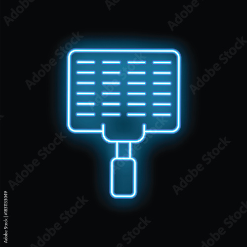 Blue neon sign of empty barbecue grill grid on black background