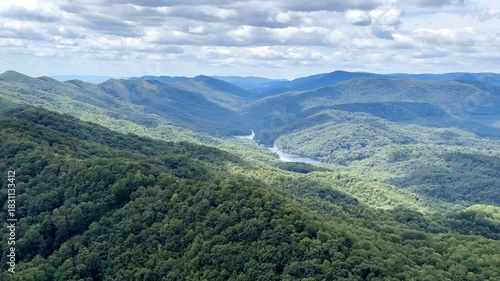Cumberland Gap National Historical Park mountain landscape view with Fern Lake in the distance.