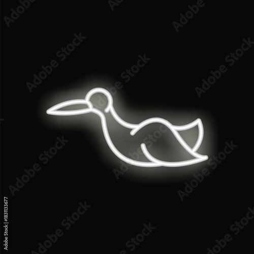 Neon sign of a white bird flying with its wings deployed on a black background
