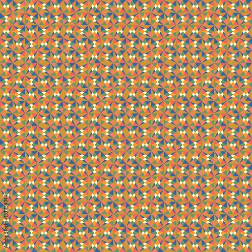Pattern with geometric shapes in orange, green, yellow and gold