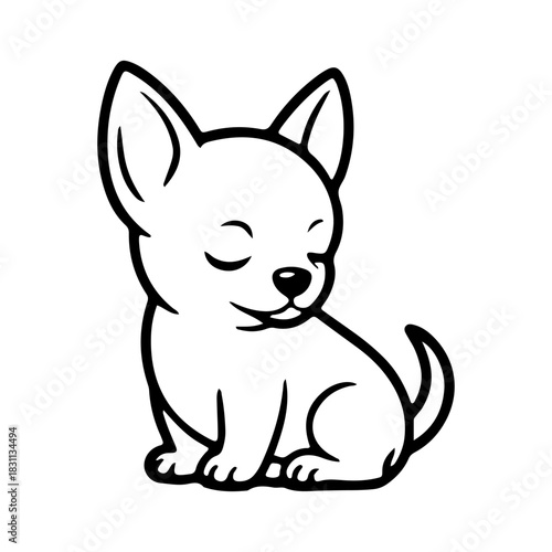 Cute chihuahua puppy sitting quietly with a relaxed expression in a simple line drawing style