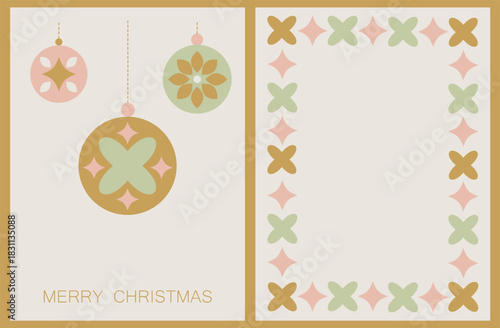 Set of Christmas cards with abstract shapes, frames, and Christmas tree baubles