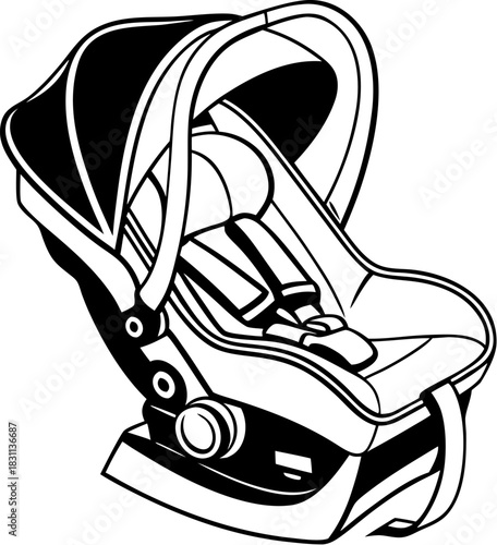 Illustration of Baby Car Seat Black Silhouette Infant Safety Travel Equipment Child Protection Exactly 160 Characters Guaranteed Keywords