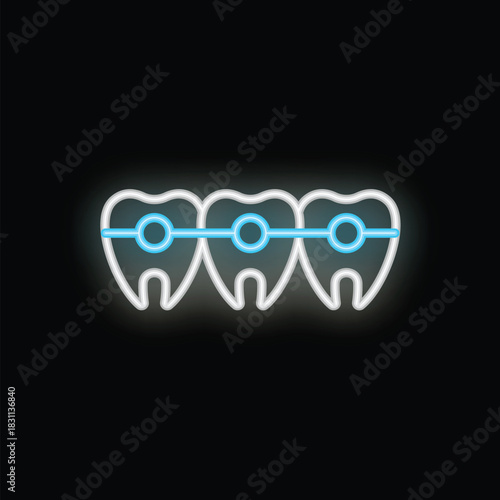 Neon sign depicting teeth with braces, highlighting the importance of dental care and orthodontics