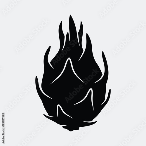 Silhouette dragon fruit exotic tropical pitaya isolated white background vector illustration