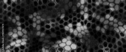 Abstract halftone seamless camouflage, led style texture. Dot pattern in black colors, camo digital background. Vector pixel art wallpaper