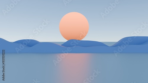 Minimalist Sunset Over Blue Hills. Modern abstract 3D illustration with clean composition and soft lighting. Ideal for technology projects, branding, web design, presentations and social media.