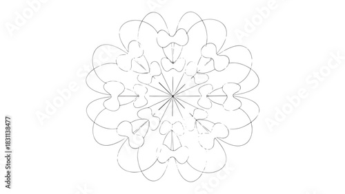 Delicate symmetrical floral mandala line art with geometric ornamentation.