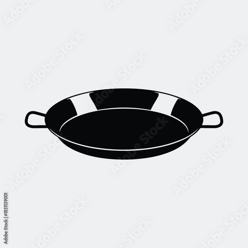 Silhouette paella pan cookware black kitchenware vector illustration