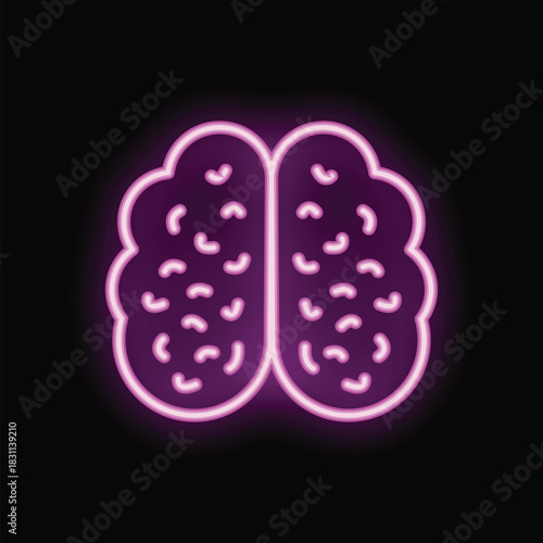 Neon pink brain glowing on a black background, representing concepts like artificial intelligence, creativity, and innovation