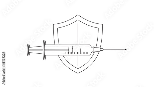 Syringe and Shield Symbol Representing Vaccination and Protective Immunity.