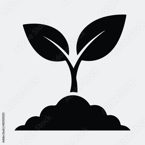 Silhouette plant growing from soil simple minimal design vector illustration