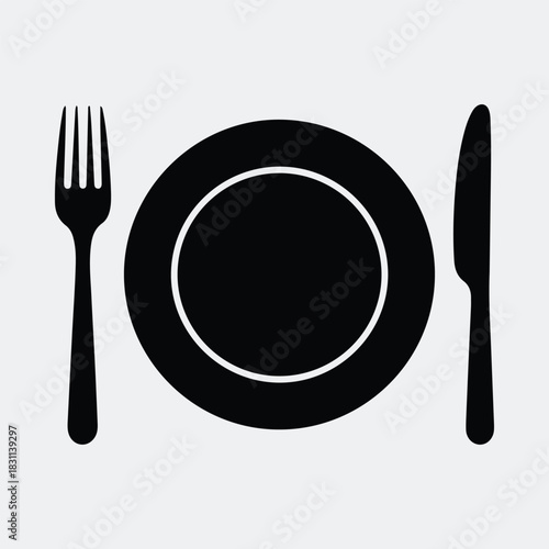 Silhouette plate with knife and fork place setting vector illustration