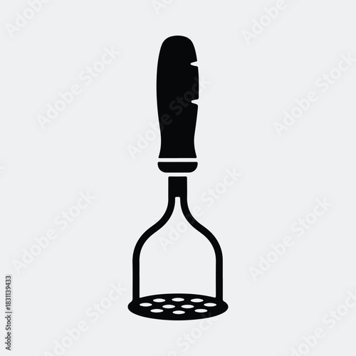 Silhouette potato masher kitchen tool in black and white vector illustration