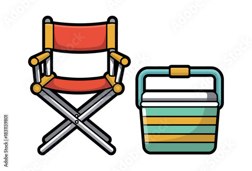 Colorful portable folding chair and cooler for outdoor leisure activities