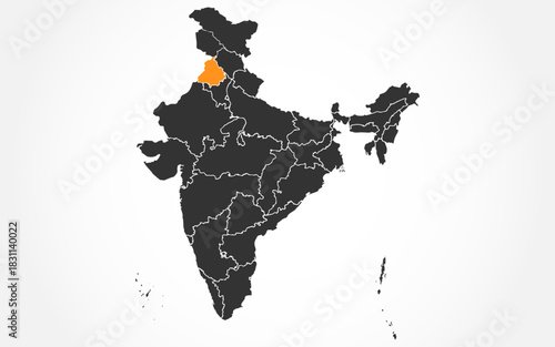 India map with Punjab state highlight stock image, Vector Punjab state map